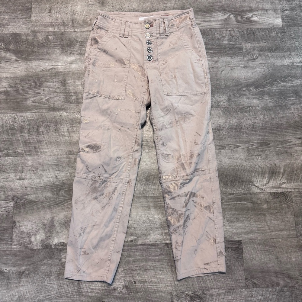 Anthropologie The Wanderer Utility Pant Tan Metallic Gold Womens Sz. 26